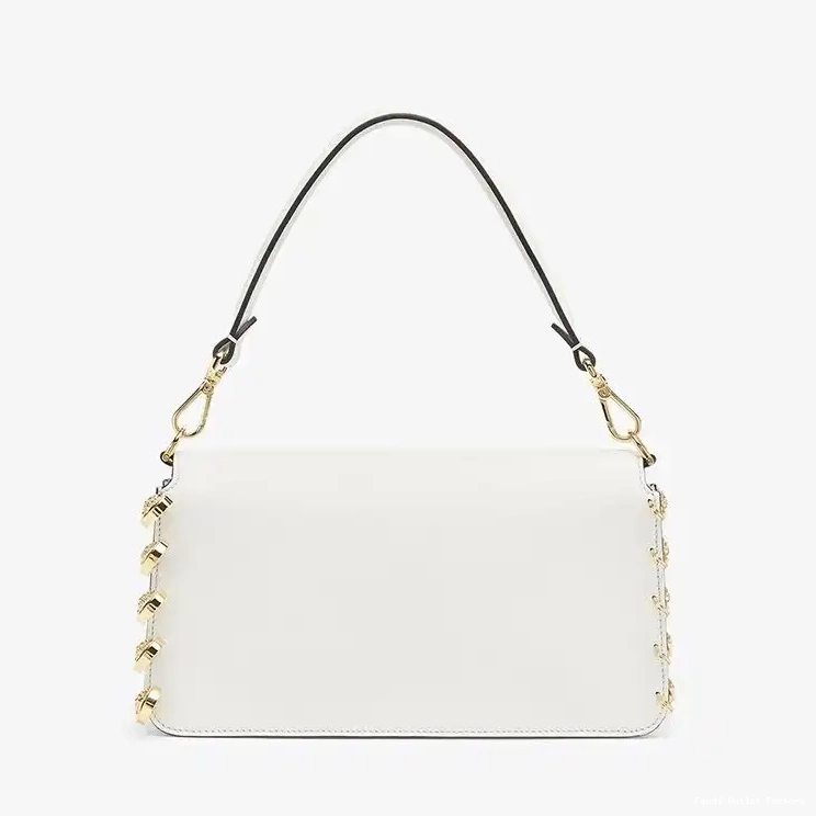 Affordable HOT Bag Fendi Pin Fendace Baguette Brooches with Leather Medium In Calf White 0419